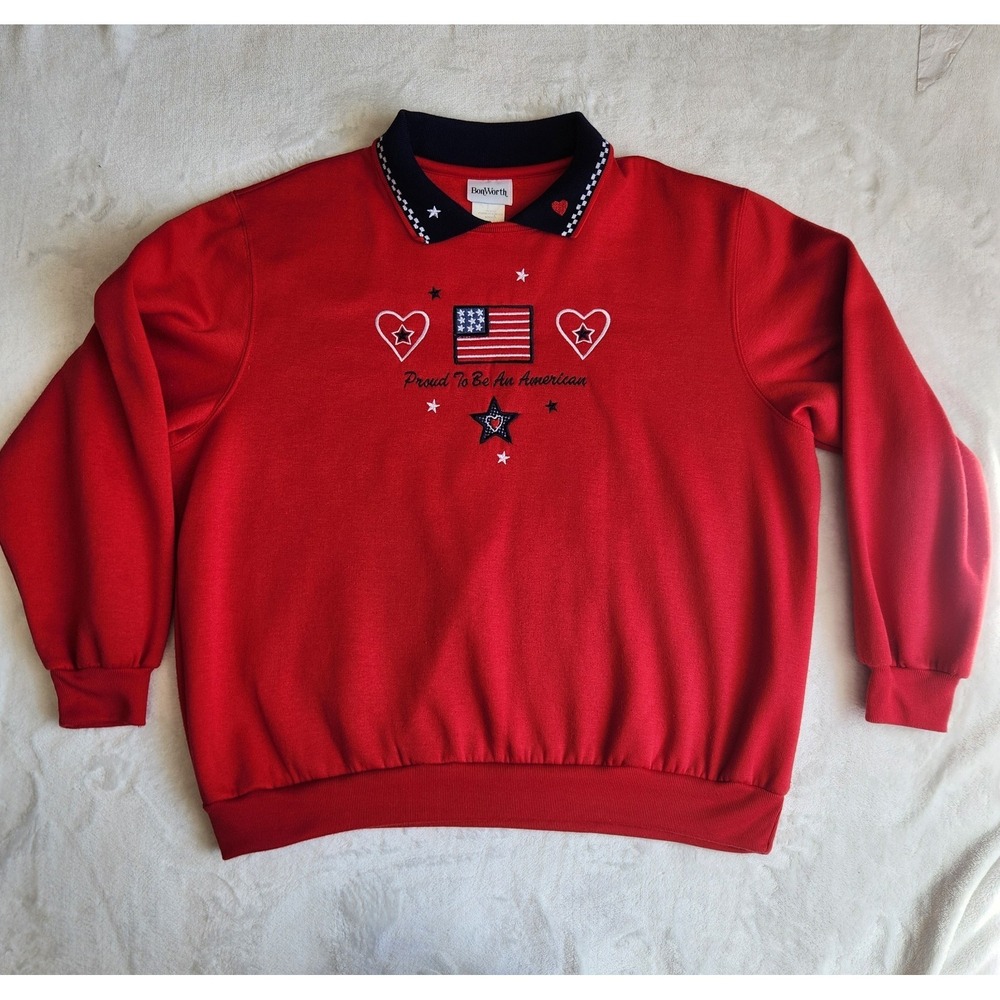 Vtg Proud American USA grandma Sweatshirt Women L july fourth embroidered‎ Flag
